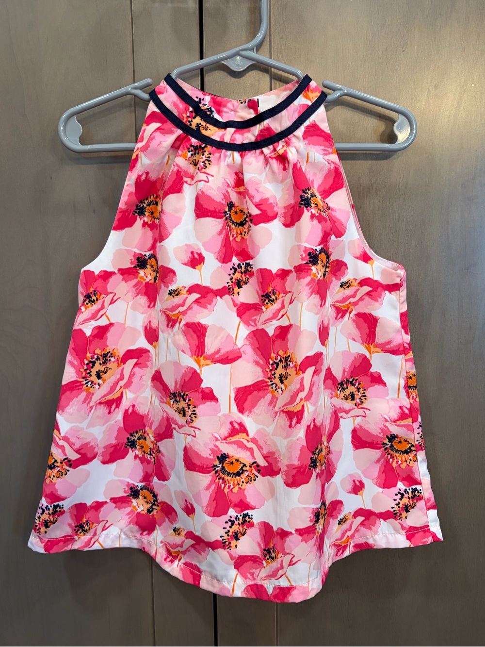 Janie and Jack Pink Floral Halter Camisole with Navy Trim